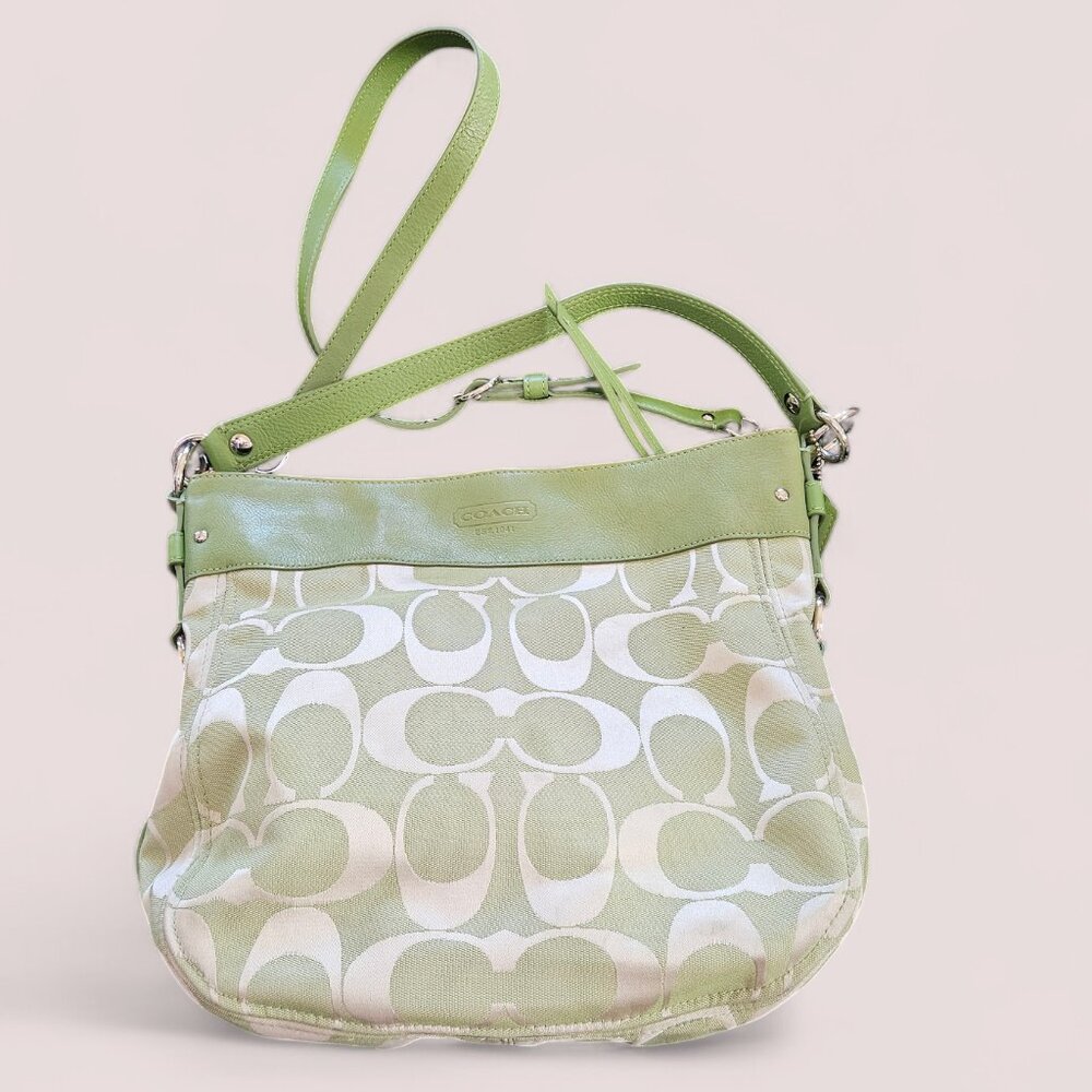 Coach Pebbled Avocado Green Logo Large Zoe Bag